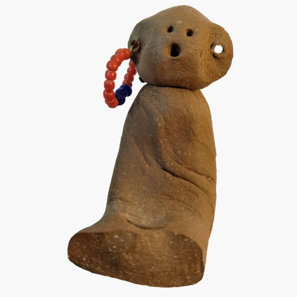 Handmade Clay Figure Beaded Earring Primitive Folk Art Unique Crafting - Picture 3 of 7